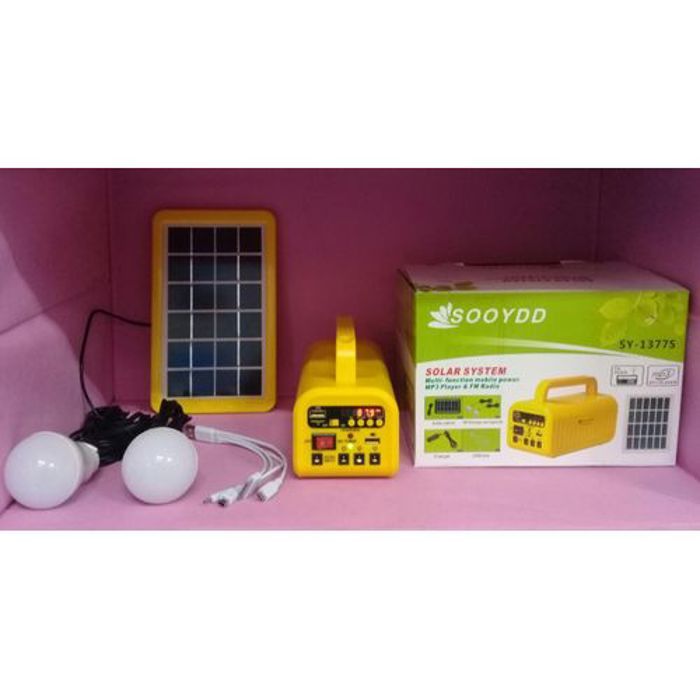 Chargeur Solaire - Système d'Éclairage - 3W - 2 Ampoules LED - Batterie 4500mAh - Radio FM