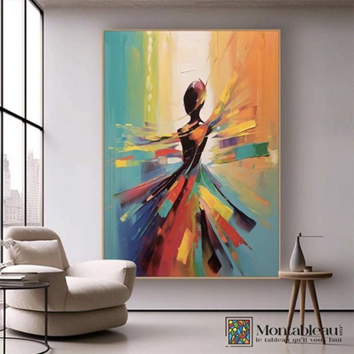 Tableau décoratif - Abstrait - 100x65 cm - Toile artistique - Cadre en bois doré