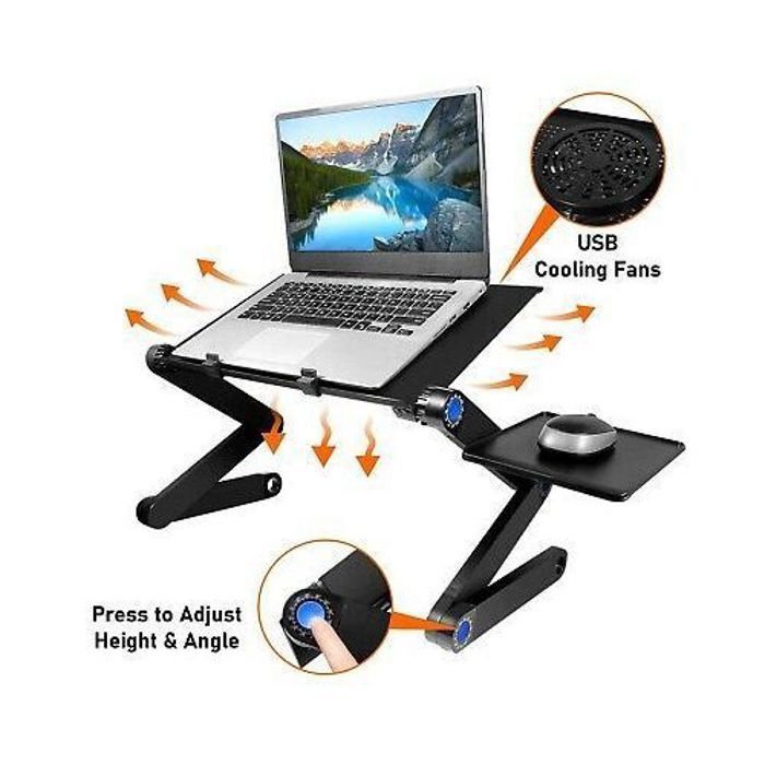 Table Laptop ajustable - T8 - Ventilation USB - Pieds en aluminium - Design compact - Multifonctionnelle