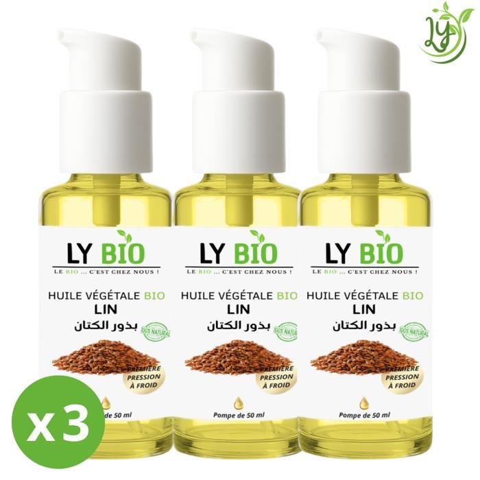 LYBIO PACK HUILE LIN 50ML - POMPE LOT DE 3 bouteilles