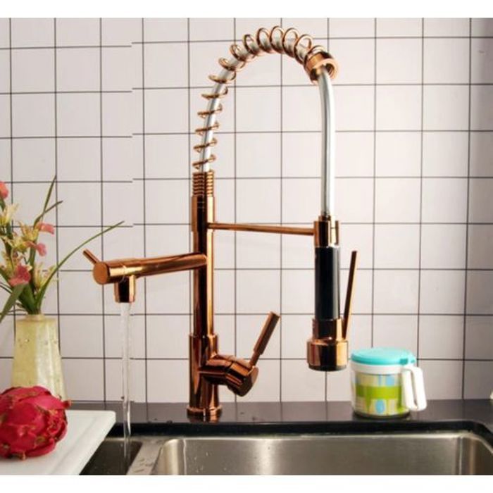 Robinet Mitigeur de Cuisine - Professionnel - Gold - Douchette Extractible - Design Moderne - Économe en Eau