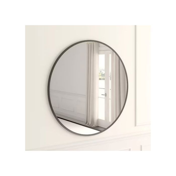 Miroir rond de couleur noire avec un encadrement en bois, dimensions 60-60cm.