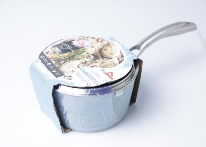 CASSEROLE FORGÉE REVÊTU 16CM BLEU+ COUVERCLE EN VERRE