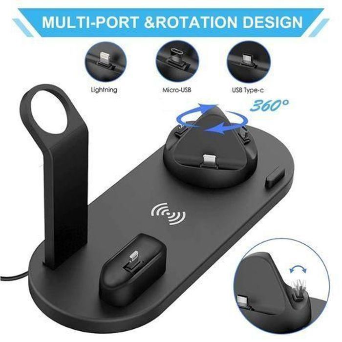 Chargeur sans fil 30W - FAST - Station de charge 7 en 1 - Compatible Apple Watch - Charge rapide Qi - Noir