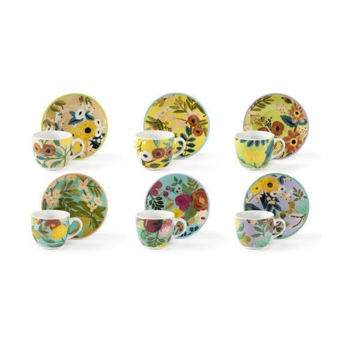 Ensemble de 6 tasses + sous-tasses café "Fiori Frida" R-6491