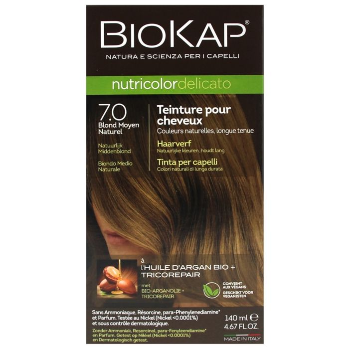 Teinture pour Cheveux - Biokap - Blond Moyen Naturel - Sans ammoniaque - Crème - Couverture des cheveux blancs