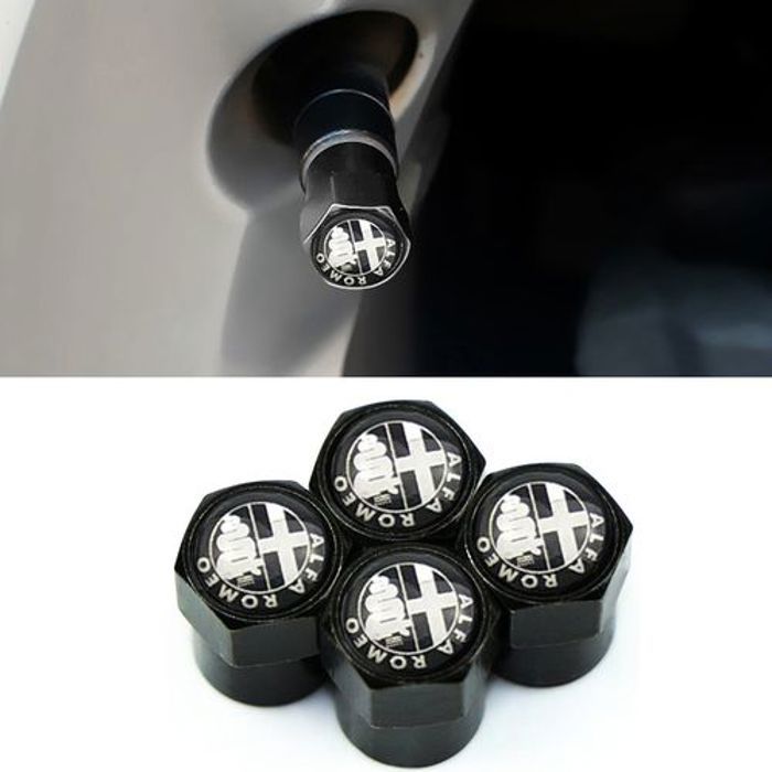 4 pièces Bouchon de valve logo Alfa Romeo Noir