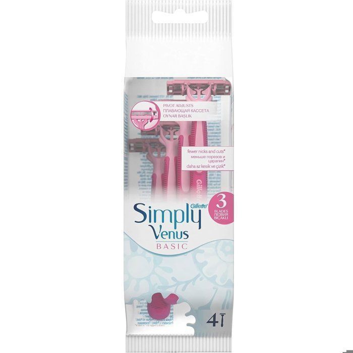 Gillette Simply Venus 3, lot de 4 rasoirs jetables pour femme
