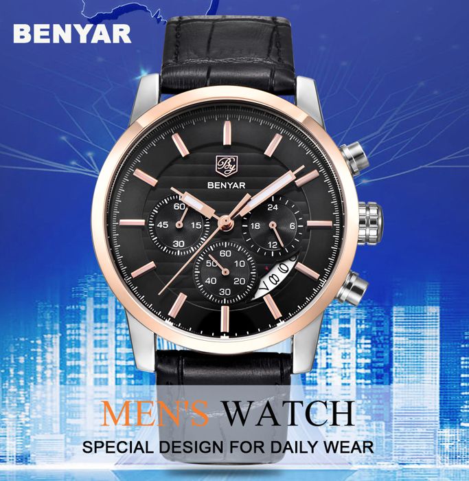 Benyar – montre de luxe en acier inoxydable pour hommes, à Quartz, style armée, étanche, 2024