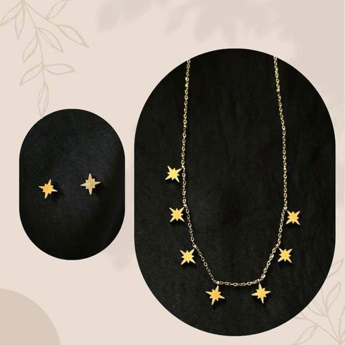 Ensemble de bijoux - Étoile Dorée - Acier inoxydable - Doré - Femme - Adulte