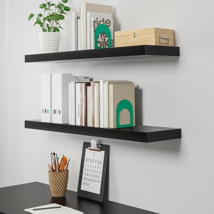 ETAGERE MURALE DE DECORATION NOIRE 80X22X3,5CM
