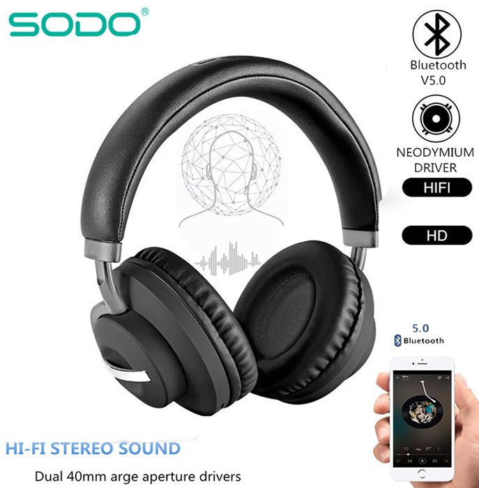 Casque d'écoute Bluetooth Over-Ear SODO confortable Casque stéréo Bluetooth 5.0 avec prise en charge du micro Carte TF Radio FM