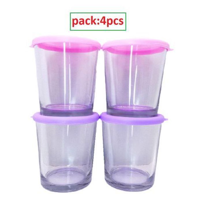Offfre Alex Ensembles de 4 Verres en verre 36 ml avec couvercles transparent