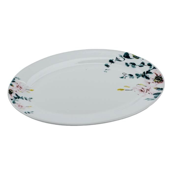 PLAT 12" OVAL PORCEALINE RIZIERE AU22109 NOUVEAU