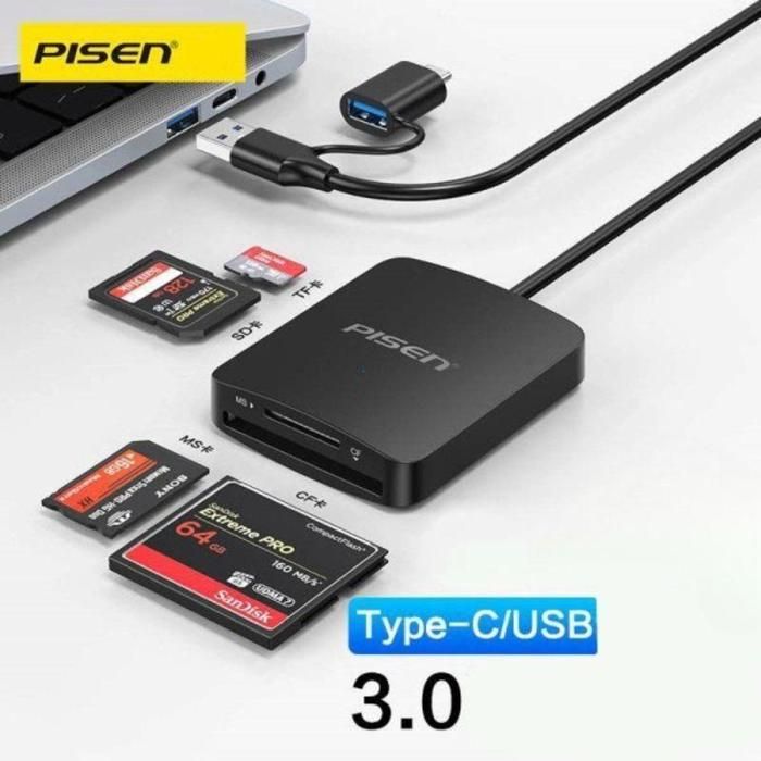 LECTEUR DE CARTE MÉMOIRE PISEN MULTIFONCTION USB 3.0 ET TYPE-C