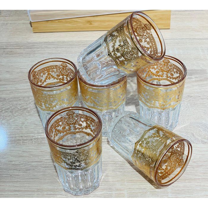 Ensemble de 12 verres marocains transparents à motifs dorés