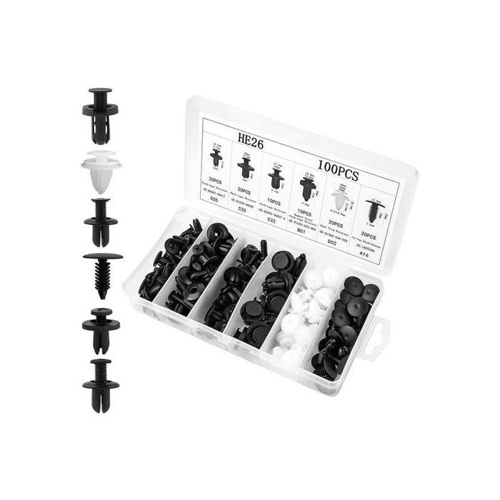 Kit 100 Clips de Fixation Voiture + Outils de Démontage