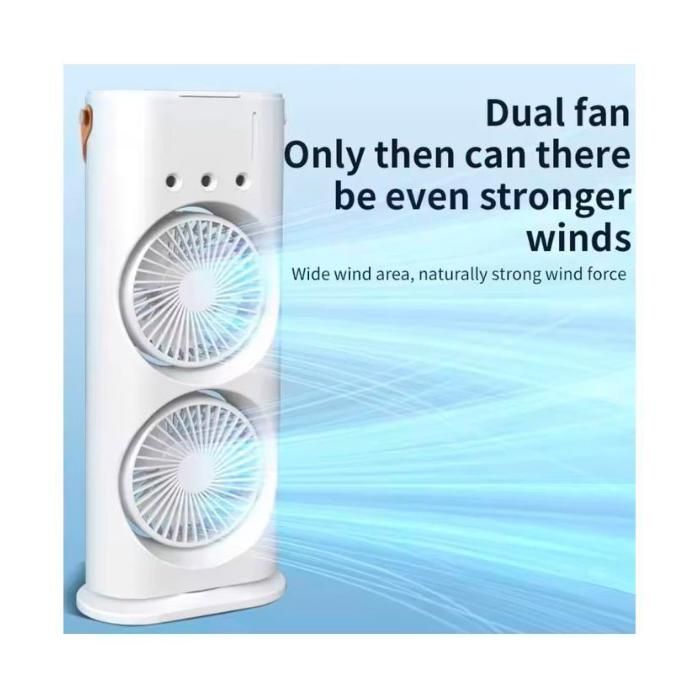 Ventilateur Portable 2 Têtes avec Brumisateur – Refroidissement Intense, Ultra Silencieux, Idéal Maison & Bureau
