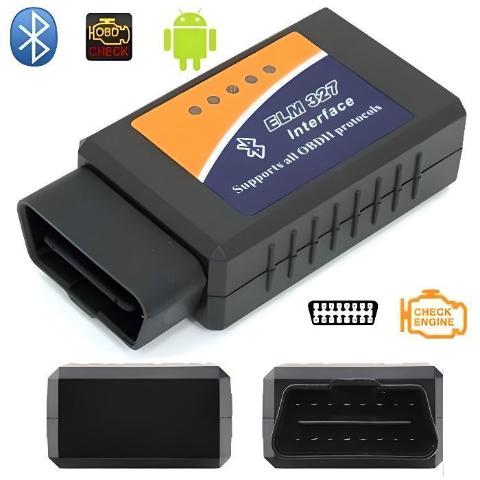 Outil de diagnostic moteur - ELM - OBDII ELM327 - Bluetooth - Universel - Noir