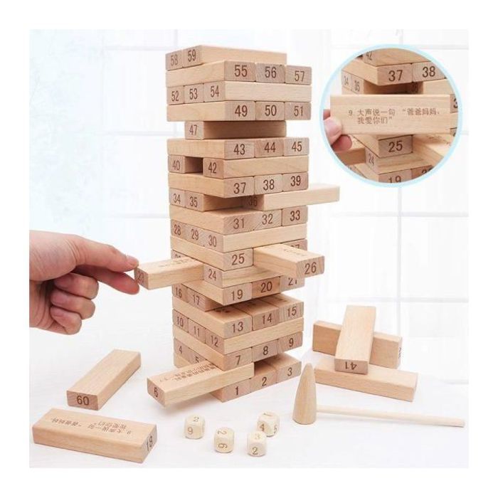 Jeu de construction en bois : 54 pièces pour stimuler la créativité.