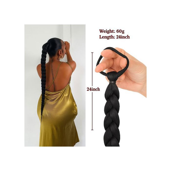 Extensions de Queue de Cheval Tressées 70cm avec Élastique, Perruque Bande Élastique pour femme