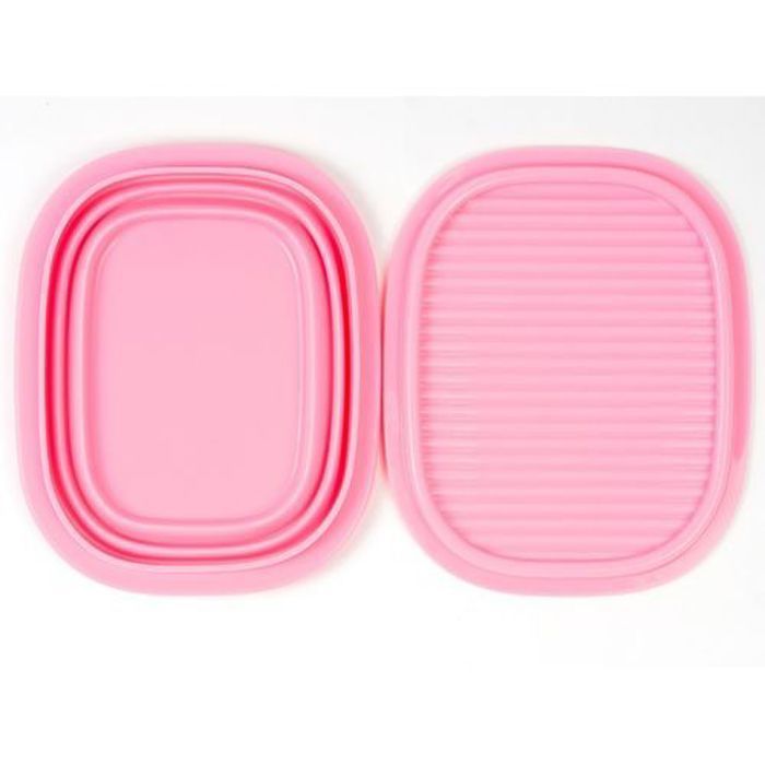 Boite de repas alimentaire pliable en silicone carrée Rose