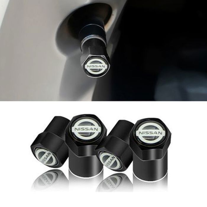 4 pièces Bouchon de valve logo Nissan Noir