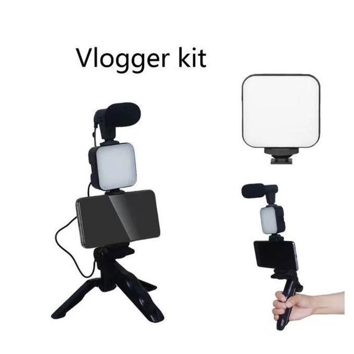 Kit de vlogging - Pour smartphone et appareil photo - Avec microphone, lumière LED et trépied