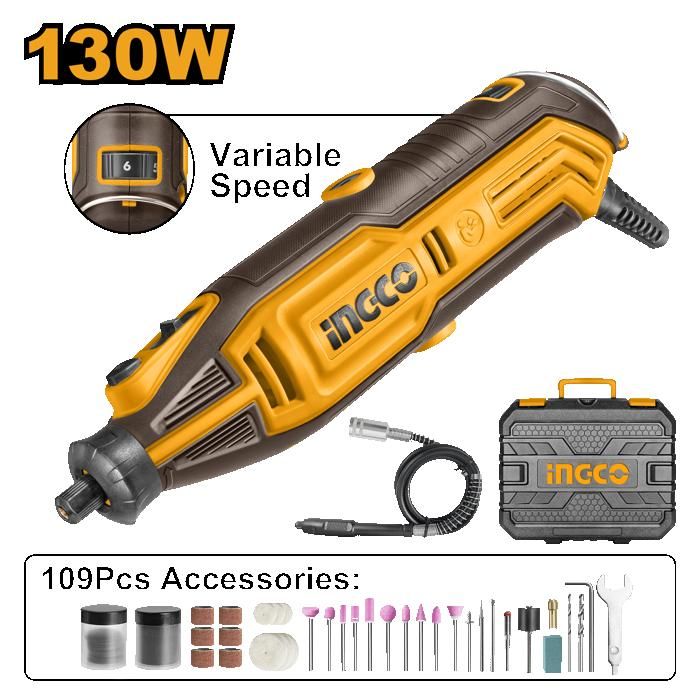INGCO - Mini perceuse + 109 accessoires en coffret 130W