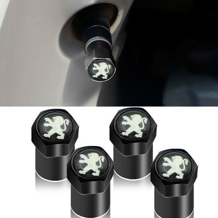 4 pièces Bouchon de valve logo Peugeot Noir