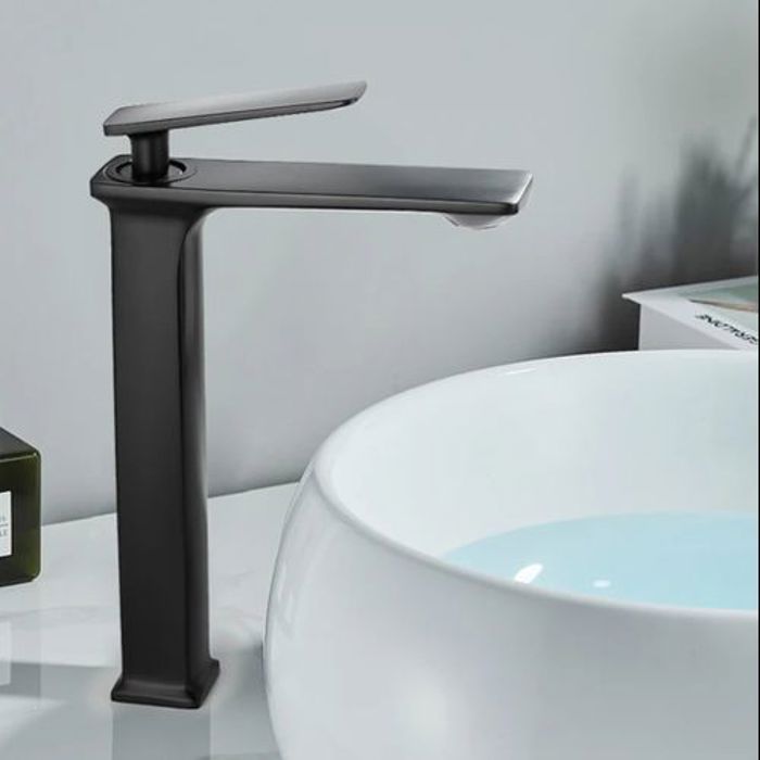 Mitigeur de Lavabo - Noir Mat - Robinet Haut - Alliage de Zinc - Laiton - Monotrou