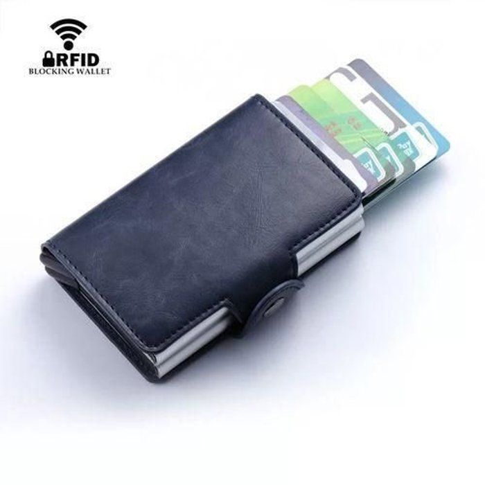 Porte-cartes de Crédit RFID - Anti-Vole - Bleu Marine - Cuir - Compact - Élégant