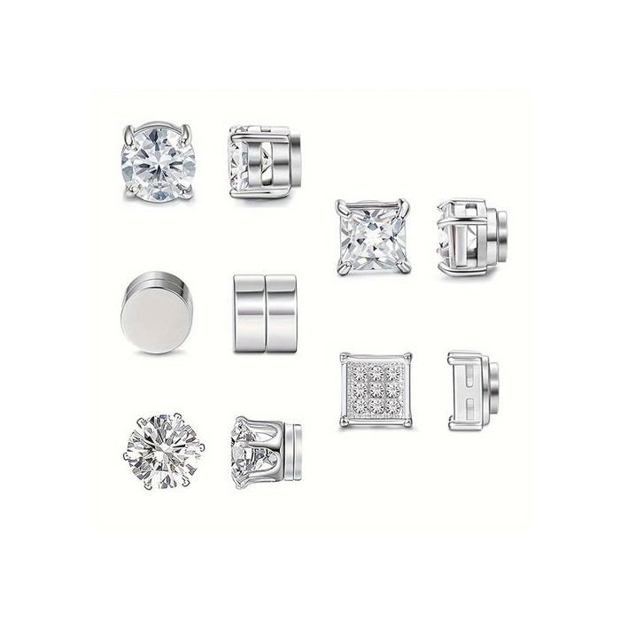 Boucles d'oreilles - Non spécifié - 5 Paires - Magnétiques - Cristal - Acier Inoxydable