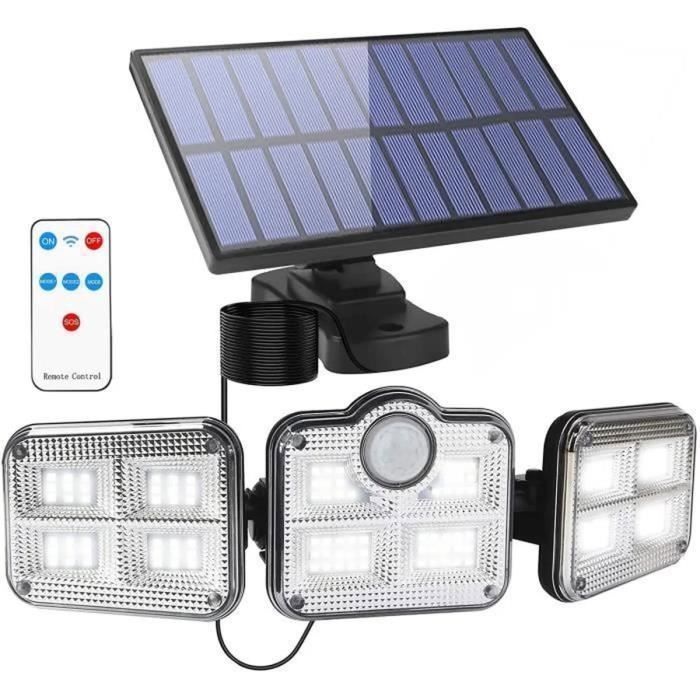 Applique Murale Luminaire LED - Solaire - 3 Têtes - Détecteur de Mouvement - IP65 Étanche - 122 LEDs