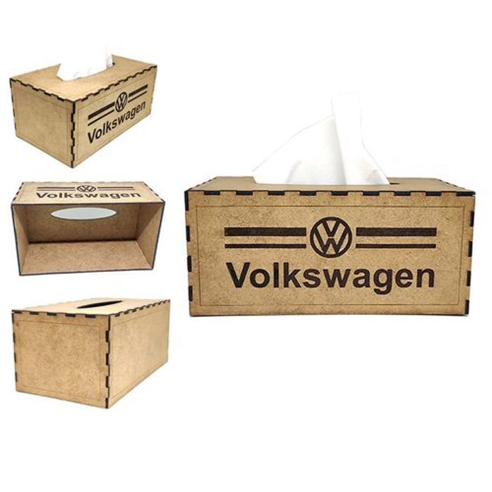 Support boîte à mouchoirs Couverture avec logo Volkswagen en bois + boîte à mouchoirs cadeau