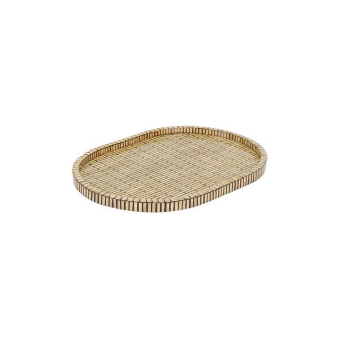 Plateau en bois - TAY - Oval - Motif lignes noires - 45x30x2 cm - Écologique et durable