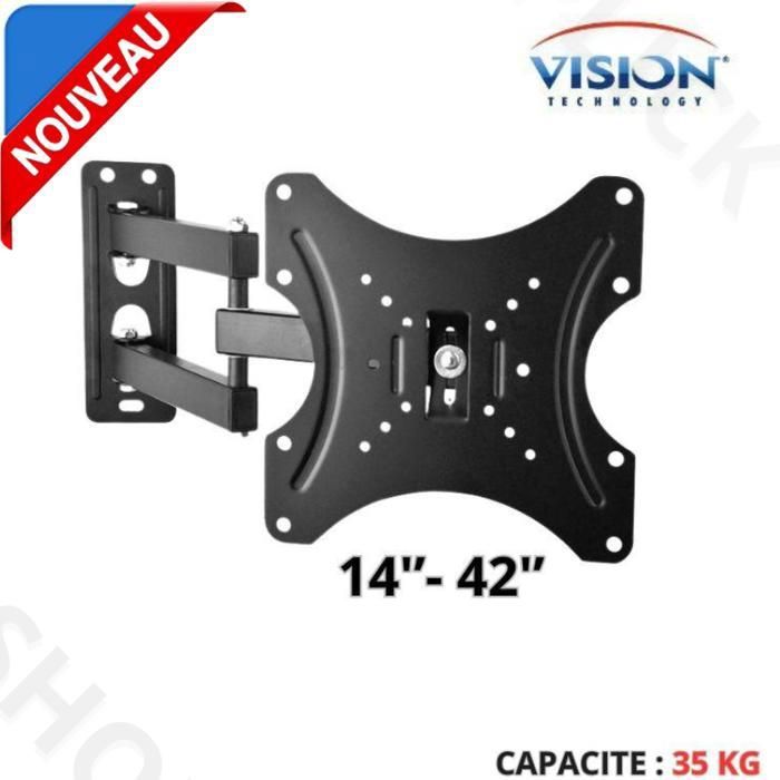 Support TV Inclinable et Orientable 180 degrés -Max 35 kg -Pour écran de 14" - 42" -Noir