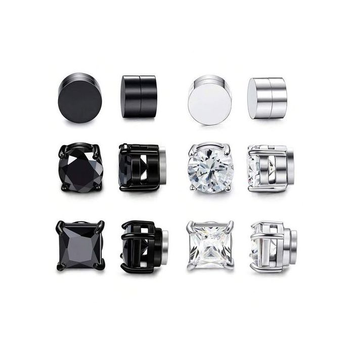 Boucles d'oreilles - Noname - Pack de 6 - Magnétiques - Cristal - Acier inoxydable
