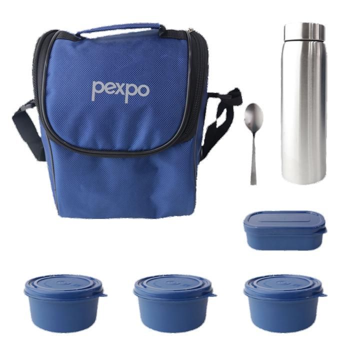 lunch box bleu isotherme sous vide de 500 ml, 1 cuillère et 4 récipients, acier inoxydable