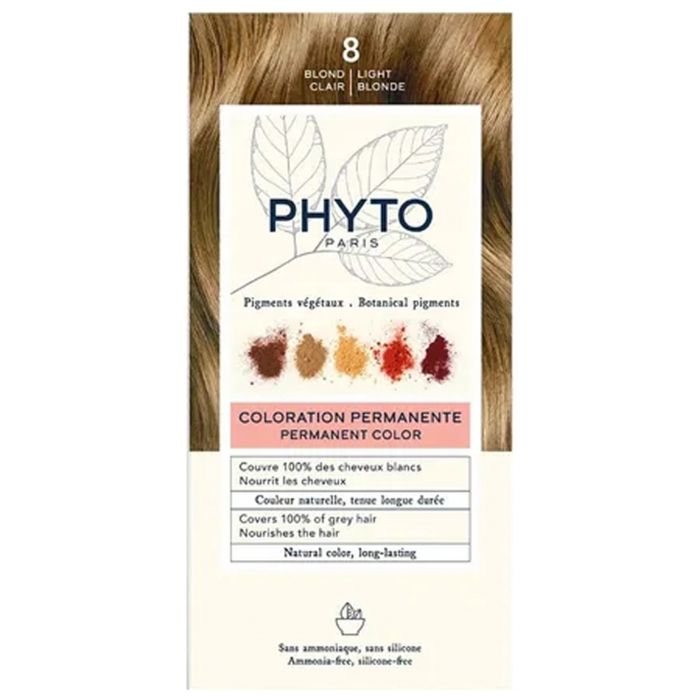 Coloration Permanente - Phyto - 8 Blond Clair - Sans Ammoniaque - Pour Tous Types de Cheveux - Brillance Intense