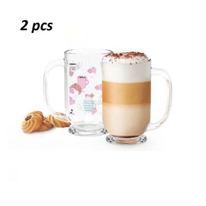 2 pièces - tasses Coffee ou Hot Chocolate imprimées en verre transparent, 33 CL