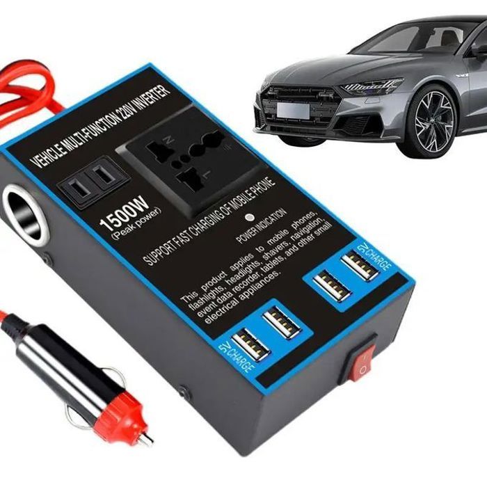 Onduleur de Voiture avec Adaptateur USB et Prise Domestique 220V - 1500W