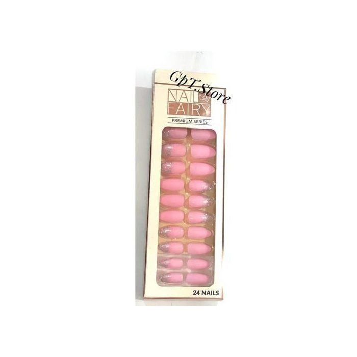 Nail Fairy-Premium Series-24 Faux Ongles Autocollants double-face-Couleur Rose