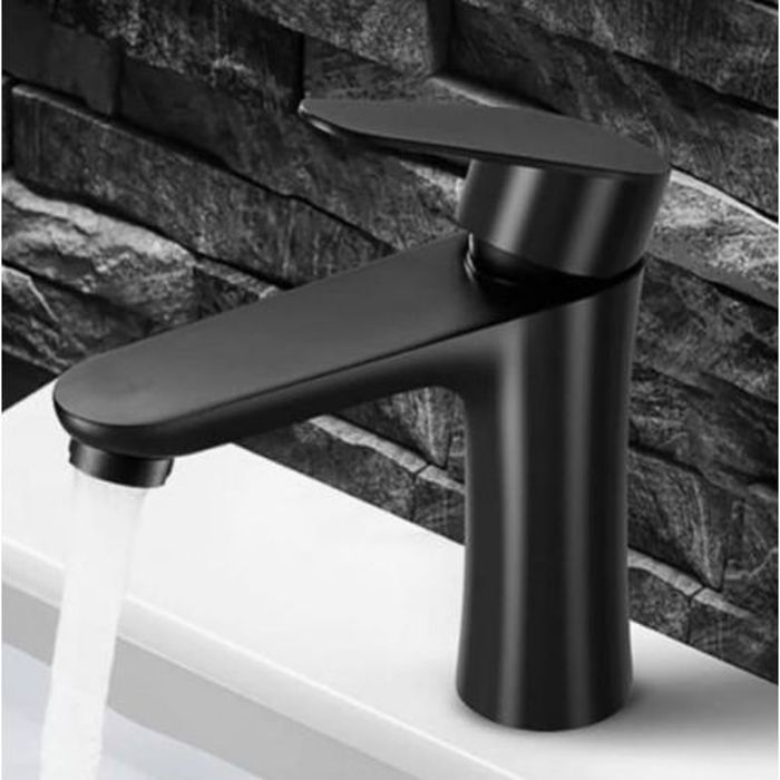 Robinet Mitigeur de Lavabo - Haute Qualité - Noir Mat - Économie d'eau - Limitation de débit - 2 flexibles