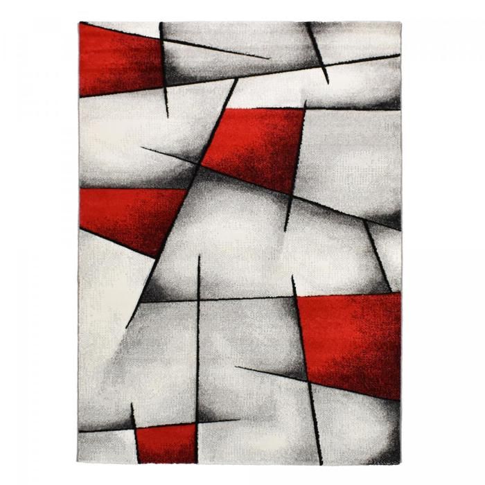 tapis chambre 80x150 tissé rouge rectangle motif géométrique LYN8 ULTIMA