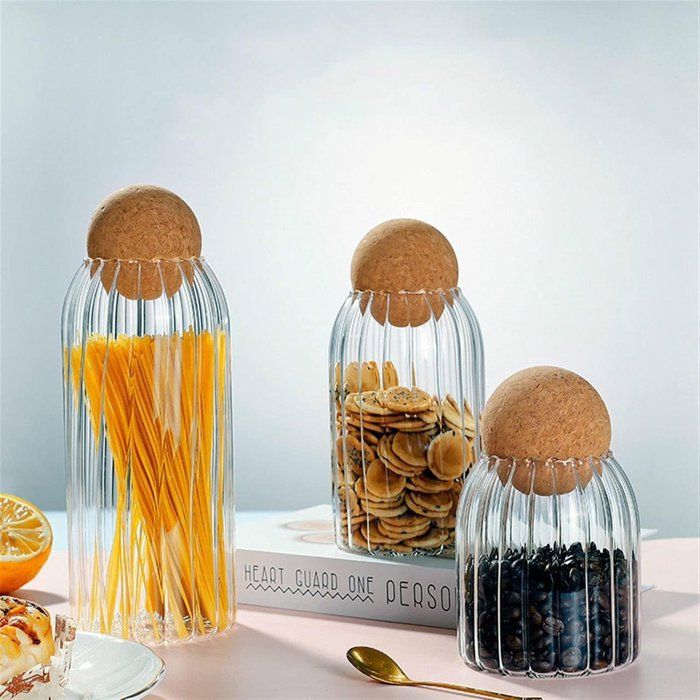 Set 3 bocaux bouteille en verre avec couvercle bambou 900ml ,500ml et 300ml