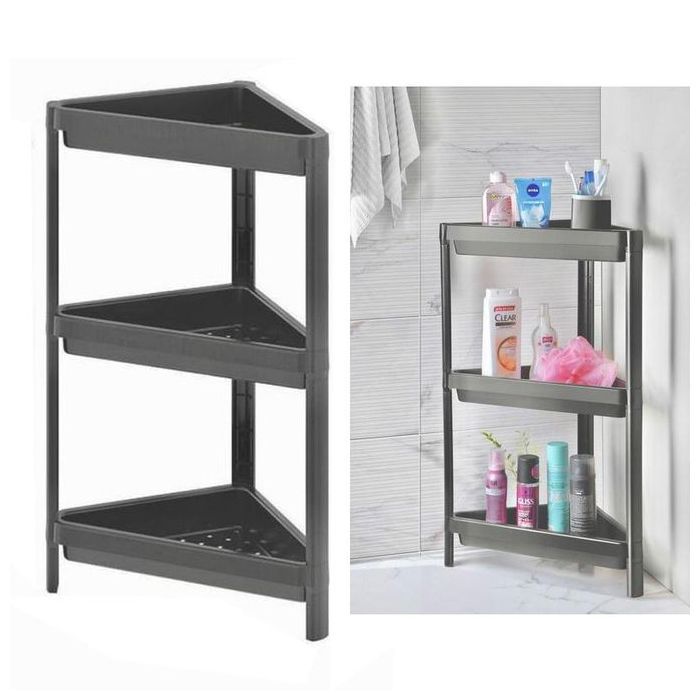 Étagère d'angle de salle de bain en plastique 3 niveaux, Gris