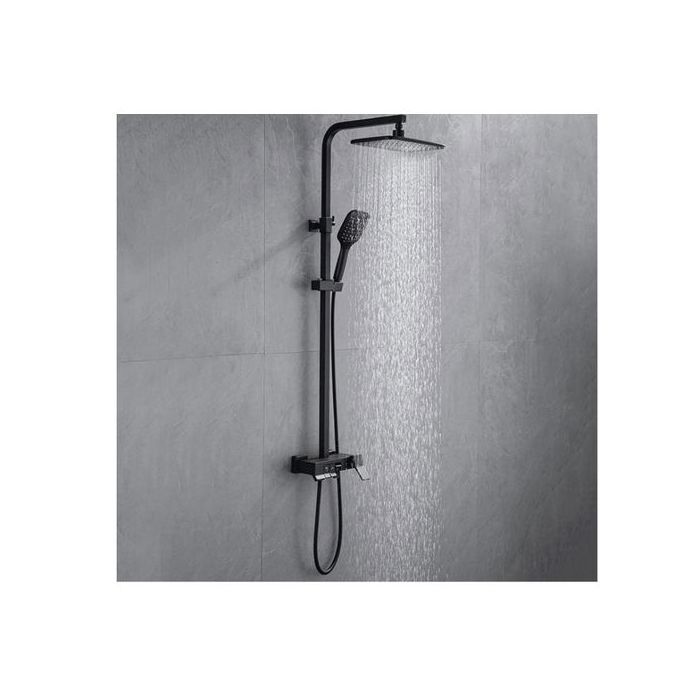 Robinet mitigeur douche piano carré  avec colonne douche piano pomme douche pluie et Douchette pour salle de bain thermostatique