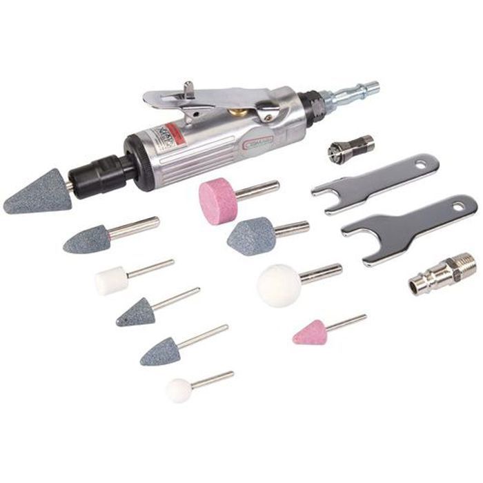Coffret 17 pcs Meuleuse pneumatique droite Mini-meuleuse droite à air comprimé
