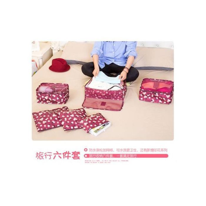 Ensemble de 6 Sacs de Rangement de Voyage - Rouge - Tissu Oxford